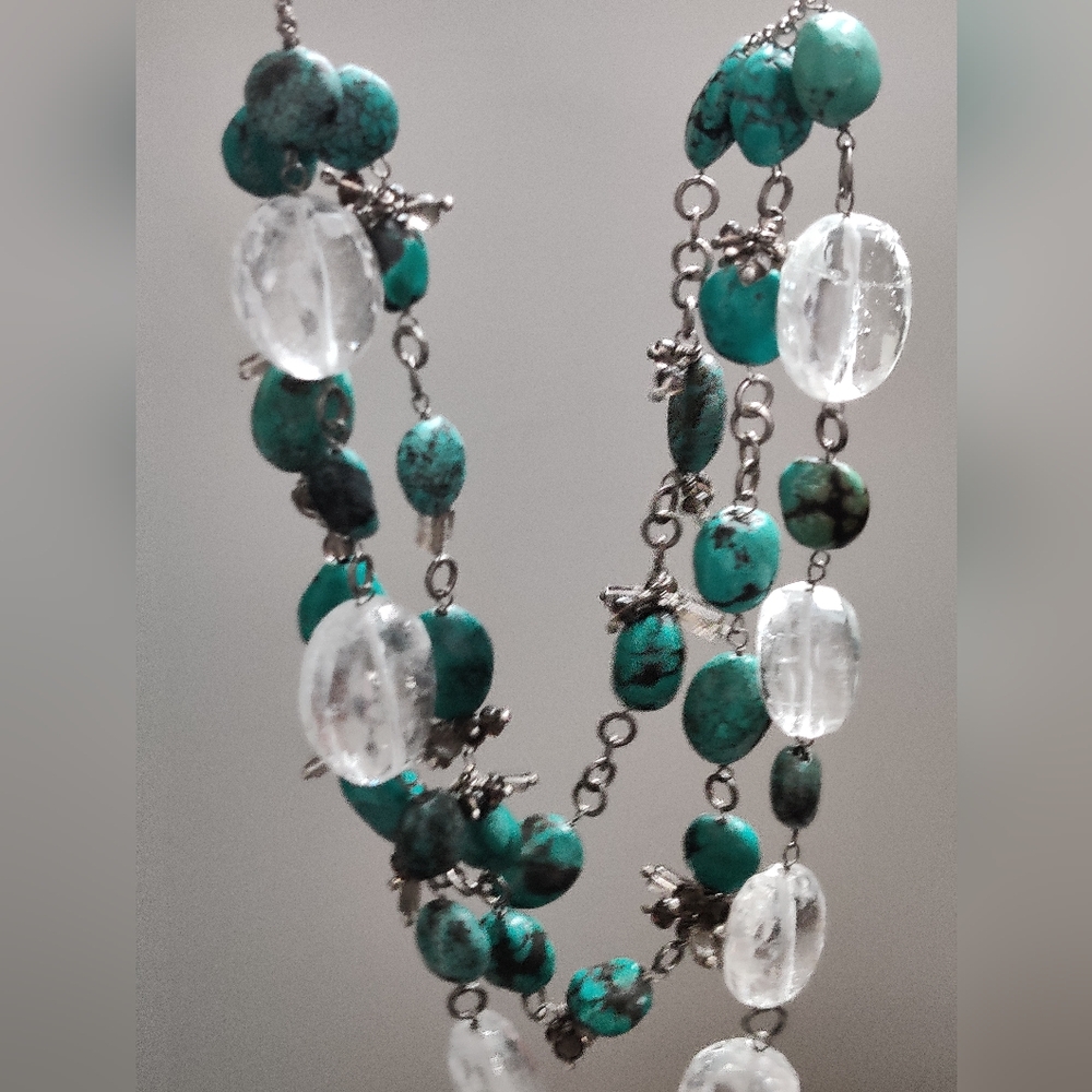 OOAK artisan Turquoise and Quartz Silver Necklace